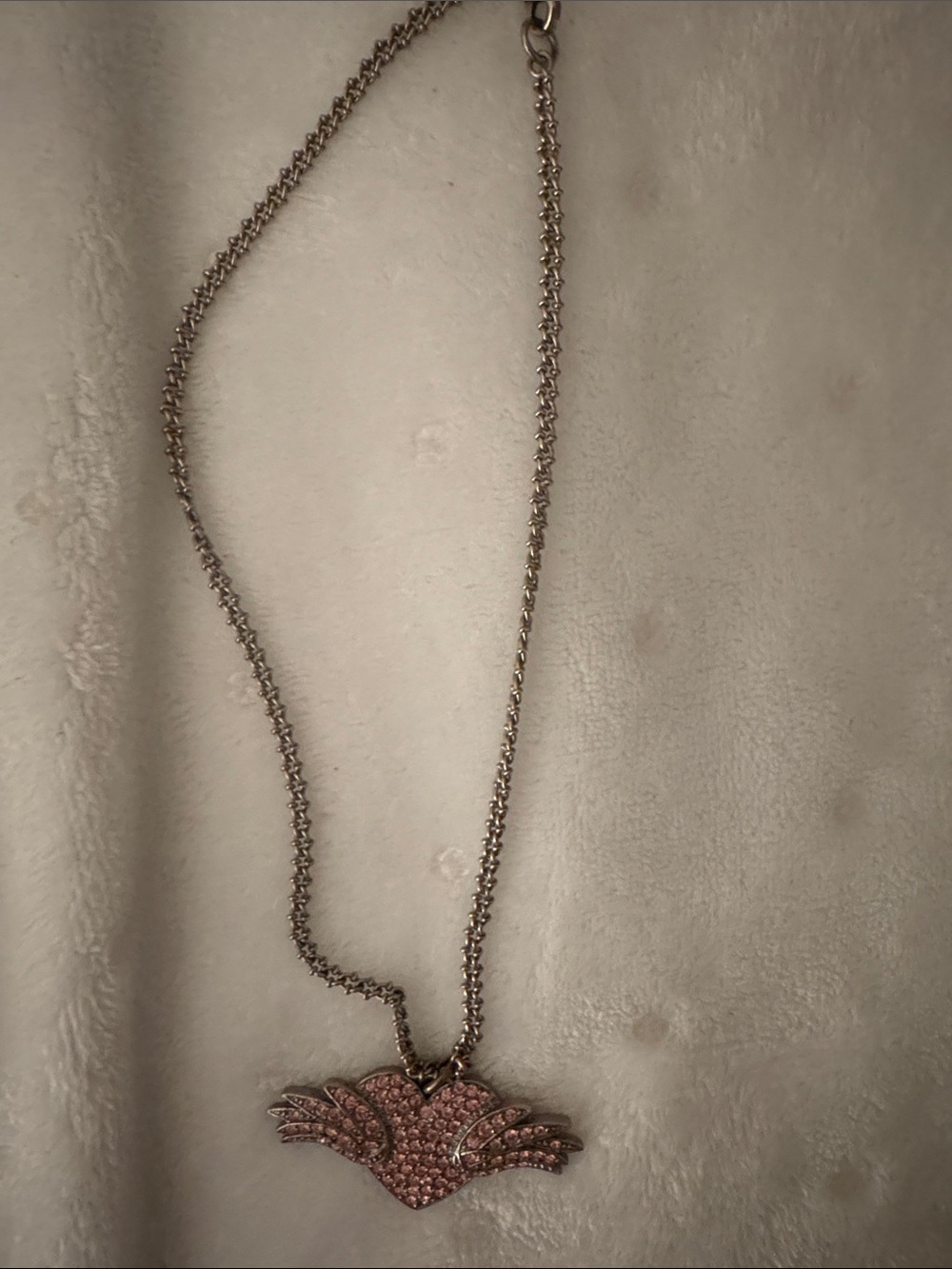 Sparkling Pink Crystal Heart Wing Pendant Necklace